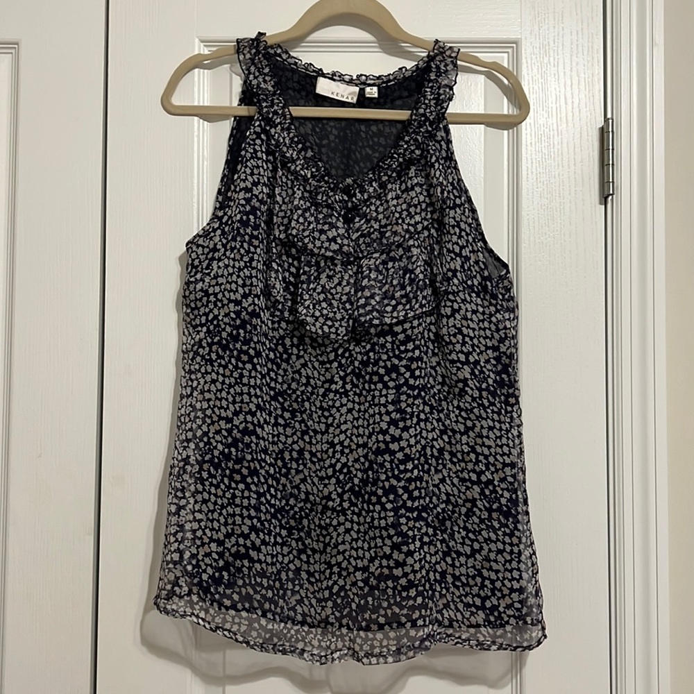 Kenar navy patterned sleeveless blouse, size medium
